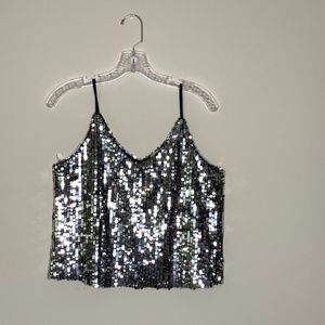 Lucy Wang sequin V-neck Cami shirt silver